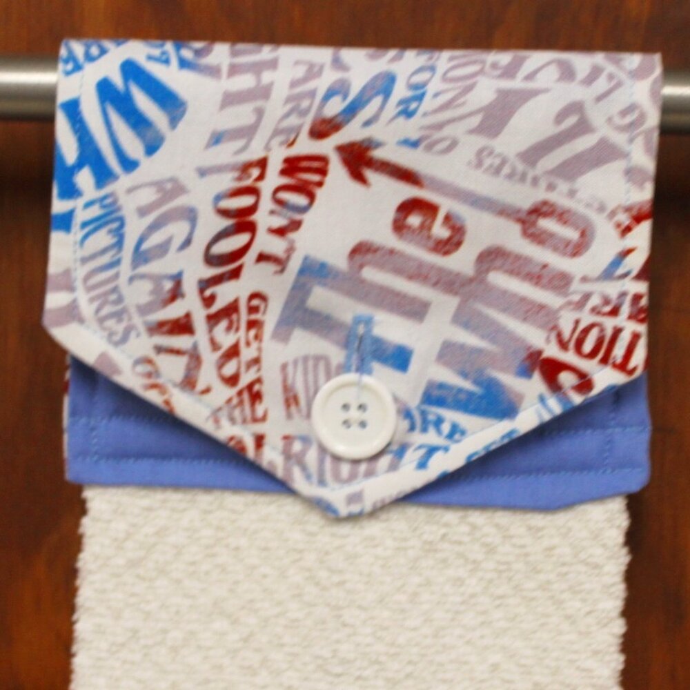 "THE WHO" BLUE & WHITE COTTON HANDMADE HANGING KITCHEN TOWEL TERRYCLOTH TOWELS